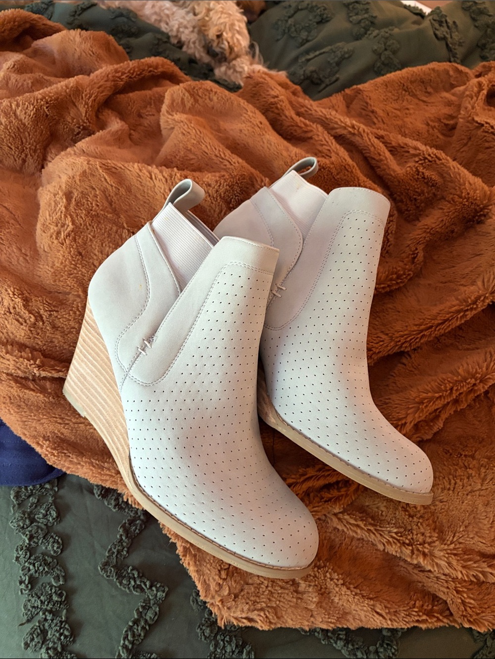 Dolce Vita Perforated Cream Wedge Booties